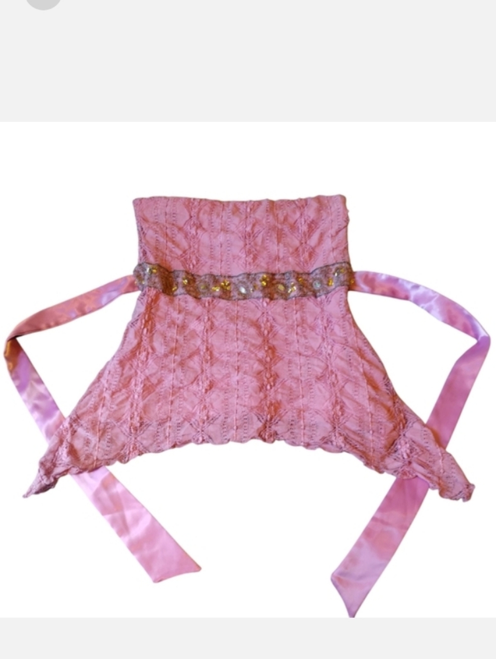 Vintage Y2K Pink Lace Beaded Sequin Fairy Corset Belted Top Sz S To M